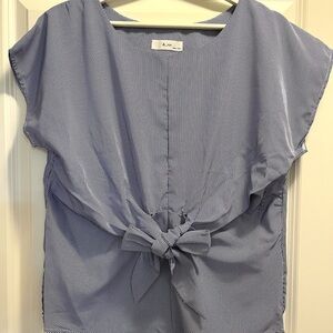 A New Day Blue Cap Sleeve Tie Front Woven Blouse
